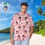 Custom Face Hawaiian Shirt For Him Personalized Men's Photo Shirt Pink Flamingo Valentine's Day Gift