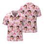 Custom Face Hawaiian Shirt For Him Personalized Men's Photo Shirt Pink Flamingo Valentine's Day Gift