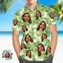 Custom Face Hawaiian Shirt Men's All Over Print Aloha Shirt Gift - Fresh Green Leaves