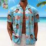 Custom Face Hawaiian Shirt Men's All Over Print Aloha Shirt Gift - Pink Flamingos And Flowers