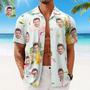 Custom Face Hawaiian Shirt Men's All Over Print Aloha Shirt Gift - Romantic Hawaiian And Flamingos