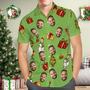 Custom Face Hawaiian Shirt Personalized Photo Green Hawaiian Shirts Snowman And Christmas Gift For Him