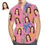 Custom Face Hawaiian Shirt Pink Palm Tree Shirts Tropical Beach Shirts For Men