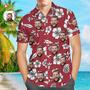 Custom Face Hawaiian Shirts Flowers And Leaves Beach Summer Short Sleeve Red Hip Hop Style