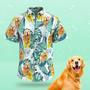 Custom Face Men Hawaiian Shirts Personalized Cute Dog Face For Pet Lover - Green Leaves