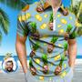 Custom Face Polo Shirt With Zipper Personalized Funny Pineapple Pattern Men's Polo Shirt