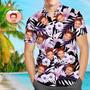 Custom Face Shirt Men's Hawaiian Shirt Purple Flowers - Black