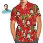 Custom Face Shirt Personalized Photo Men's Hawaiian Shirt Christmas Gift - Santa And Elk