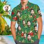 Custom Face Shirt Personalized Photo Men's Hawaiian Shirt Christmas Gift - Santa And Elk