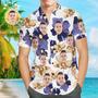 Custom Face Shirt Personalized Photo Men's Hawaiian Shirt Purple Flowers Design Aloha Beach Shirt