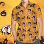 Custom Funny Face Hawaiian Shirt Halloween Photo Shirt Yellow Batman Halloween Drama Gift