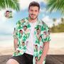 Custom Men's Shirt Face All Over Print Hawaiian Shirt Green Leaves And Flamingo