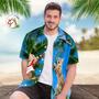 Custom Photo Hawaiian Shirt Tropical Coconut Tree Beach Hawaiian Shirt Men Cat Band Guitar