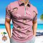 Custom Pink Flamingo Men's Polo Shirt Personalized Face Funny Polo Shirt With Zipper