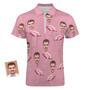 Custom Pink Flamingo Men's Polo Shirt Personalized Face Funny Polo Shirt With Zipper