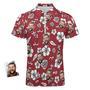 Custom Red Flowers Men's Polo Shirt Personalized Face Funny Polo Shirt With Zipper