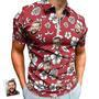 Custom Red Flowers Men's Polo Shirt Personalized Face Funny Polo Shirt With Zipper