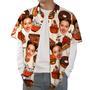 Face Print Hawaiian Shirt Cheese Burger & Pizza Casual Tropical Funky Button-Down Shirt