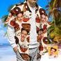 Face Print Hawaiian Shirt Cheese Burger & Pizza Casual Tropical Funky Button-Down Shirt