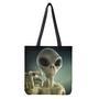 Grey Alien Print Tote Bag