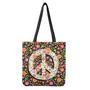 Hippie Flower Peace Sign Print Tote Bag