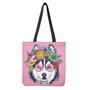 Hippie Siberian Husky Print Tote Bag