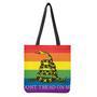 Lgbt Rainbow Gadsden Flag Print Tote Bag