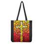 Orange And Red Stained Glass Cross Print Tote Bag