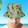 Personalized Photo Gift Funny Cartoon Pineapple Bucket Hat Hawaiian Fisherman Hat