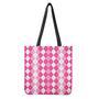 Pink And White Argyle Pattern Print Tote Bag