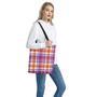 Purple And Orange Madras Plaid Print Tote Bag