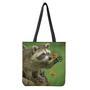 Raccoon And Flower Print Tote Bag