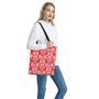 Red And White Damask Pattern Print Tote Bag