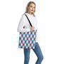 Red Blue And White Argyle Pattern Print Tote Bag