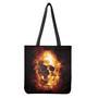 Skull In Flames Print Tote Bag