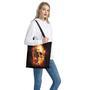 Skull In Flames Print Tote Bag