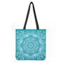 Teal And White Mandala Print Tote Bag