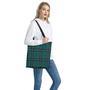 Teal Stewart Tartan Pattern Print Tote Bag