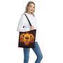 Three Flaming Skull Print Tote Bag