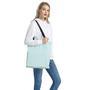 White And Cyan Striped Pattern Print Tote Bag