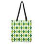 White And Green Argyle Pattern Print Tote Bag