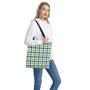 White Navy And Green Plaid Print Tote Bag