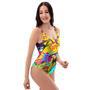 Abstract Comic Bubble Graffiti Print One Piece Swimsuite