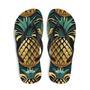 Art Deco Pineapple Yellow Gold Green Funky Fruit Flip Flops Colorful.