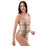 Beige Plaid Tartan One Piece Swimsuite