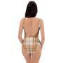 Beige Plaid Tartan Print One Piece Swimsuite