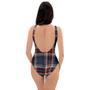 Beige Red And Blue Plaid Tartan One Piece Swimsuite