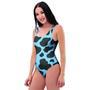 Black And Blue Cow Print One Piece Swimsuite