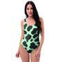 Black And Green Cow Print One Piece Swimsuite