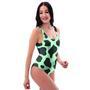 Black And Green Cow Print One Piece Swimsuite